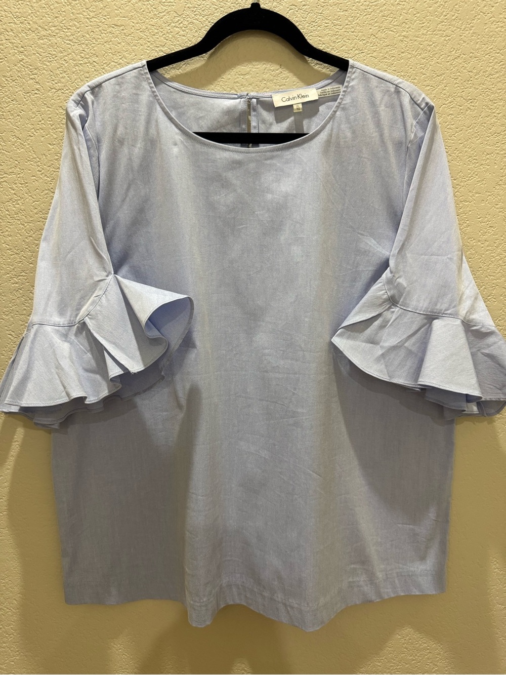 Calvin Klein Light Blue Ruffle Sleeve Blouse